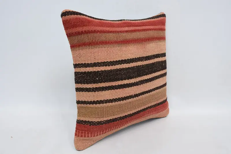 Turkish Pillow, Sofa Bolster Cushion Case, Cushion Cover, 14x14 Red Cushion Cover, Handmade Pillow Cover, Pillow for Couch, Handmade Kilim Cushion - 3