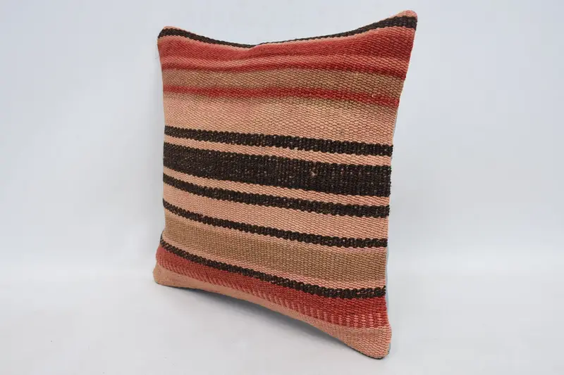 Turkish Pillow, Sofa Bolster Cushion Case, Cushion Cover, 14x14 Red Cushion Cover, Handmade Pillow Cover, Pillow for Couch, Handmade Kilim Cushion - 4