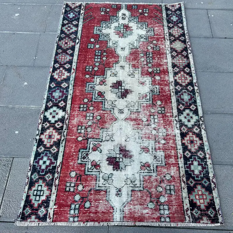 Kırmızı ve Yeşil Patchwork Halı, 3,1x5,1 ft Şık Dekor