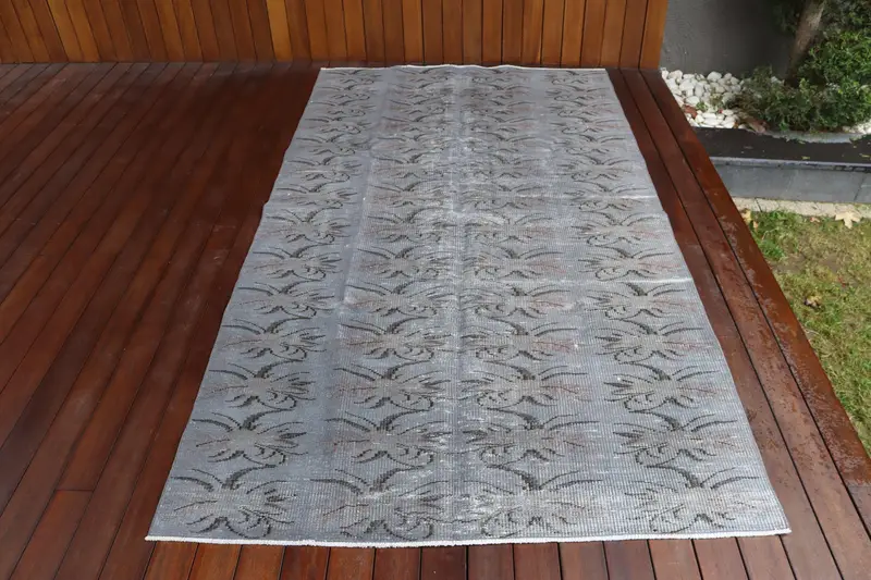 4.4x8.2 ft Vintage Rug, Turkish Area Rug, Gray Black Southwestern Rug - 1