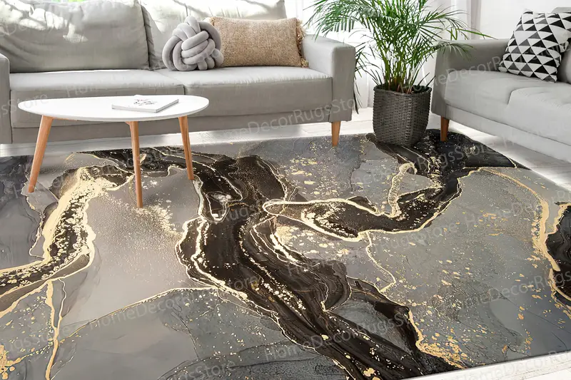 Shimmery Luxury Marble Printed Rug: Modern Elegance for Home