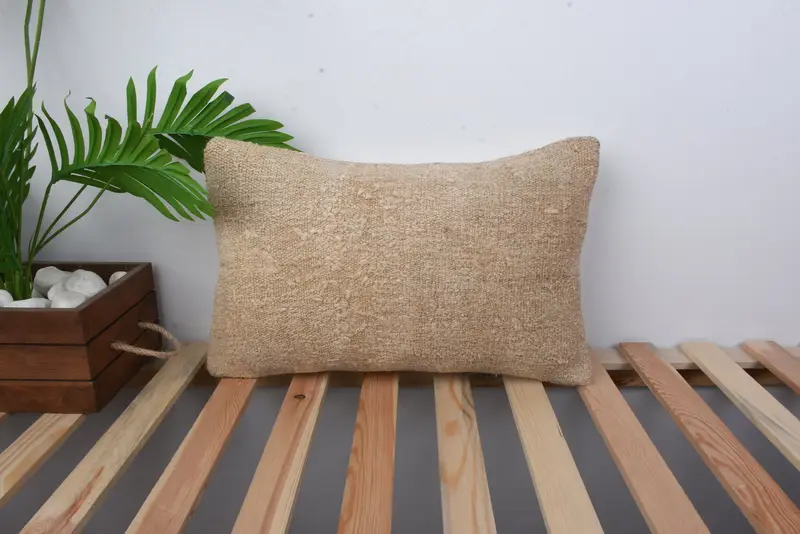 Turkish Kilim Pillow, Cushion Cover, 12x20 Beige Pillow Case, Throw Kilim Pillow, Interior Designer Pillow, Handmade Throw Pillow Sham - 1