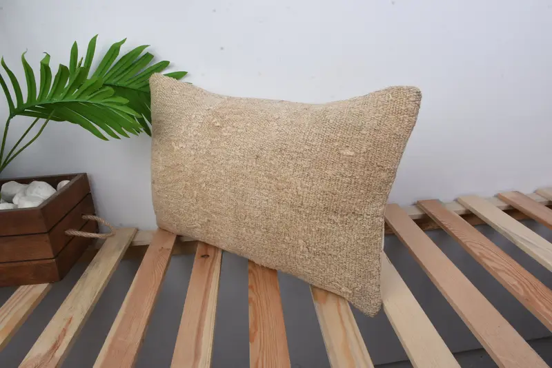 Turkish Kilim Pillow, Cushion Cover, 12x20 Beige Pillow Case, Throw Kilim Pillow, Interior Designer Pillow, Handmade Throw Pillow Sham - 5