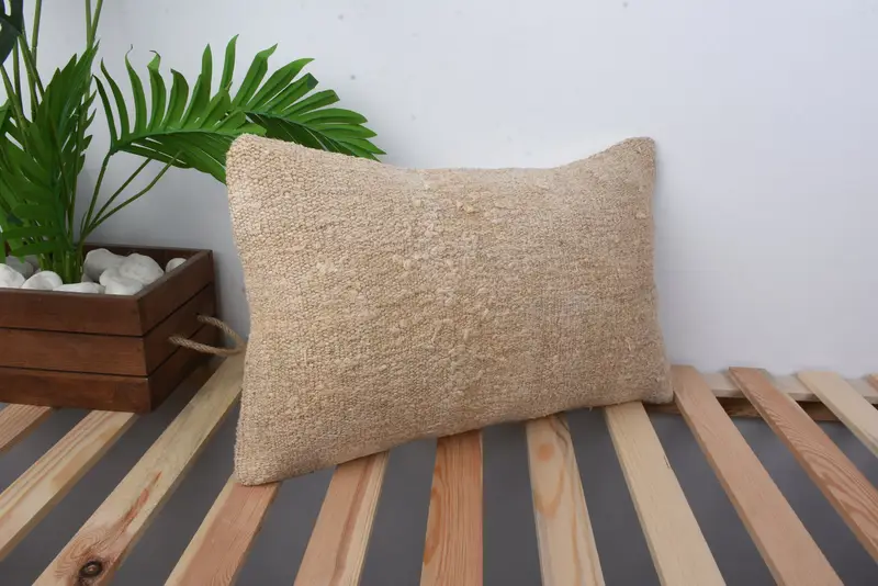 Turkish Kilim Pillow, Cushion Cover, 12x20 Beige Pillow Case, Throw Kilim Pillow, Interior Designer Pillow, Handmade Throw Pillow Sham - 4