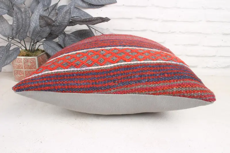 Pillow for Couch, Cushion Cover, Sofa Pillow Case, 18x18 Red Pillow Sham, Seat Cushion Case, Vintage Kilim Pillow, Handmade Kilim Cushion - 5