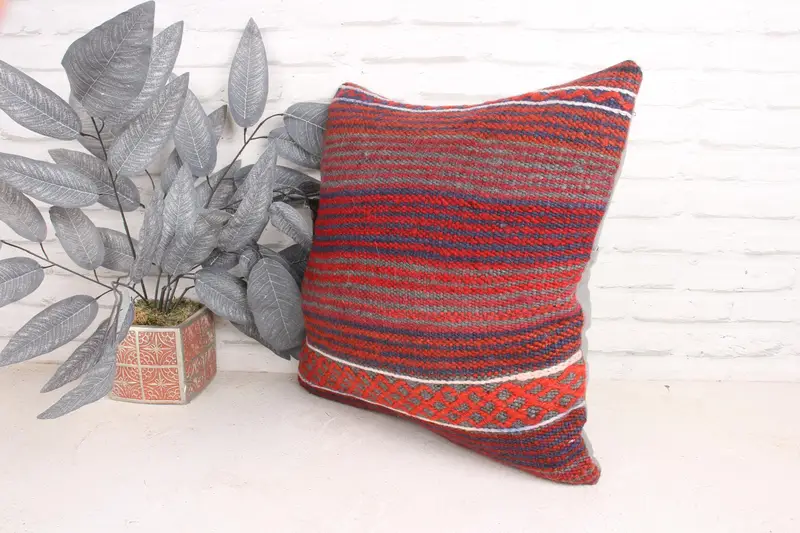 Pillow for Couch, Cushion Cover, Sofa Pillow Case, 18x18 Red Pillow Sham, Seat Cushion Case, Vintage Kilim Pillow, Handmade Kilim Cushion - 4