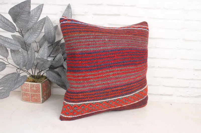 Pillow for Couch, Cushion Cover, Sofa Pillow Case, 18x18 Red Pillow Sham, Seat Cushion Case, Vintage Kilim Pillow, Handmade Kilim Cushion - 3