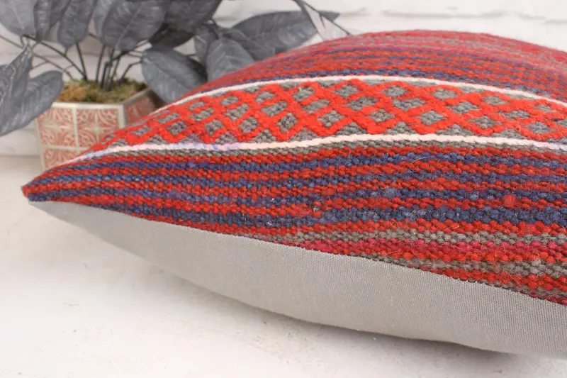 Pillow for Couch, Cushion Cover, Sofa Pillow Case, 18x18 Red Pillow Sham, Seat Cushion Case, Vintage Kilim Pillow, Handmade Kilim Cushion - 7