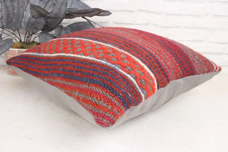 Pillow for Couch, Cushion Cover, Sofa Pillow Case, 18x18 Red Pillow Sham, Seat Cushion Case, Vintage Kilim Pillow, Handmade Kilim Cushion - 6