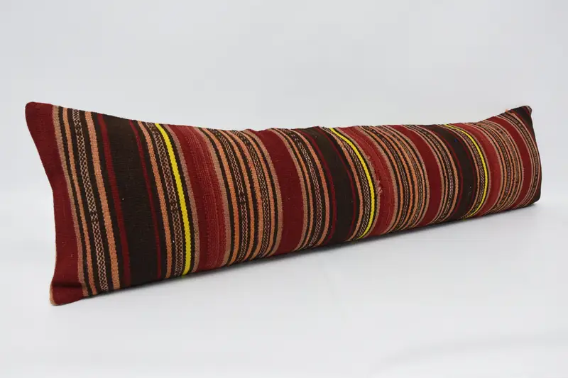 Pillow Cover, 12x48 Red Cushion, Sustainable Pillow Cover, Vintage Kilim Throw Pillow, Boho Pillow, Outdoor Bolster Cushion, Turkish Pillow - 3