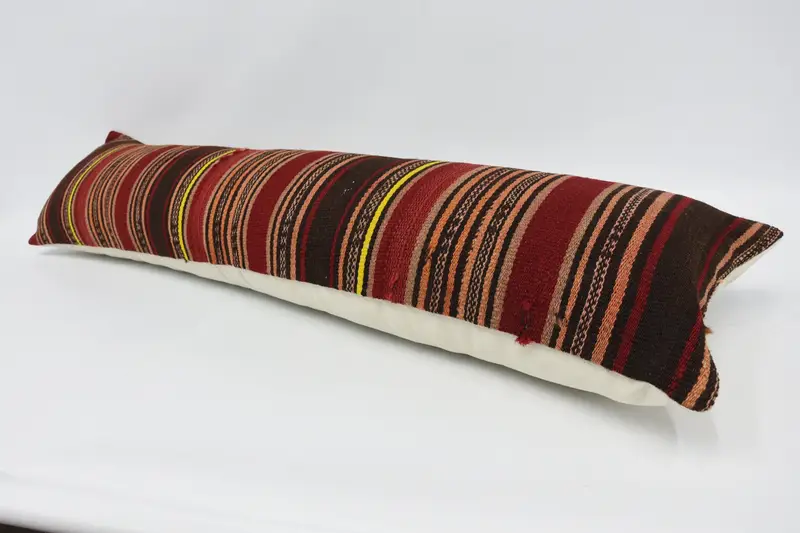 Pillow Cover, 12x48 Red Cushion, Sustainable Pillow Cover, Vintage Kilim Throw Pillow, Boho Pillow, Outdoor Bolster Cushion, Turkish Pillow - 5