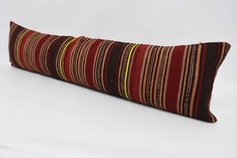 Pillow Cover, 12x48 Red Cushion, Sustainable Pillow Cover, Vintage Kilim Throw Pillow, Boho Pillow, Outdoor Bolster Cushion, Turkish Pillow - 4