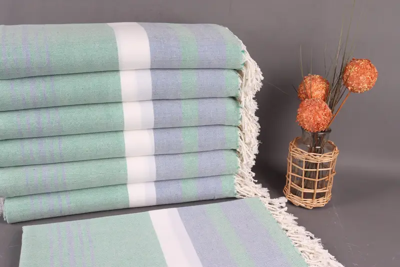 Bio-Strandtuch grün-saxblau gestreift, 40 x 75 Zoll
