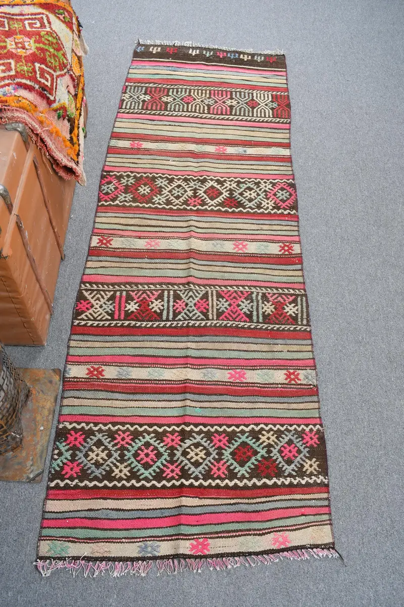 Yeşil & Kırmızı Patchwork Halı, 2,2x6,4 ft Zarif Dekor