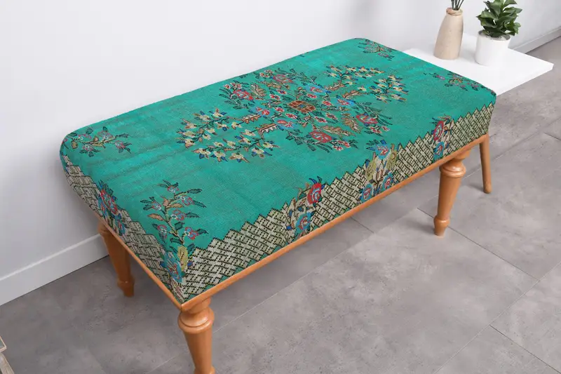 グリーン サウスウェスタン ウール ベンチ 収納付き、無垢材ベンチ