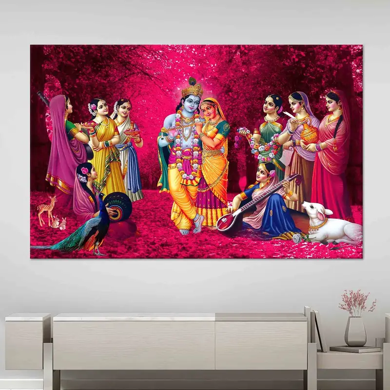 Heilige Radha-Krishna-Leinwand: Hinduistische Kunst, indisches Erbe