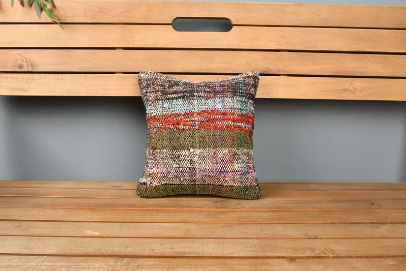 12x12 Green Pillow, Bed Pillow Sham, Boho Pillow, Pillow Cover, Turkish Pillow, Kilim Cushion Sham, Turkish Corner Pillow Case - 6