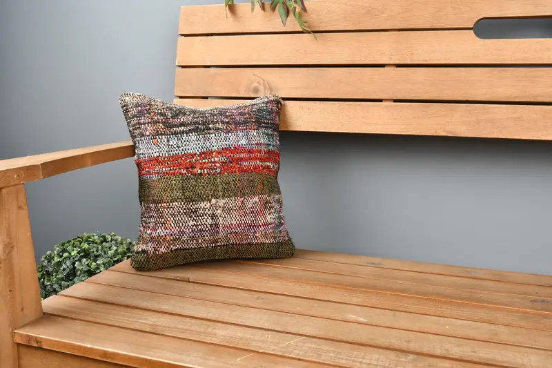 12x12 Green Pillow, Bed Pillow Sham, Boho Pillow, Pillow Cover, Turkish Pillow, Kilim Cushion Sham, Turkish Corner Pillow Case - 1