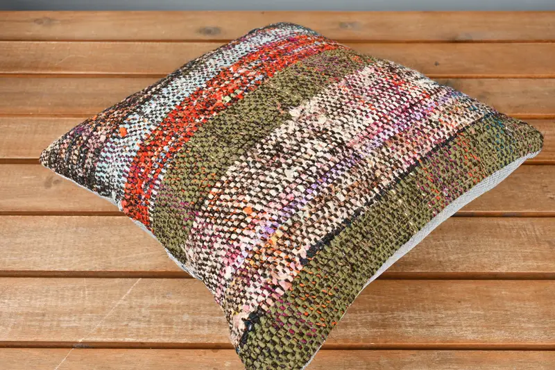 12x12 Green Pillow, Bed Pillow Sham, Boho Pillow, Pillow Cover, Turkish Pillow, Kilim Cushion Sham, Turkish Corner Pillow Case - 2