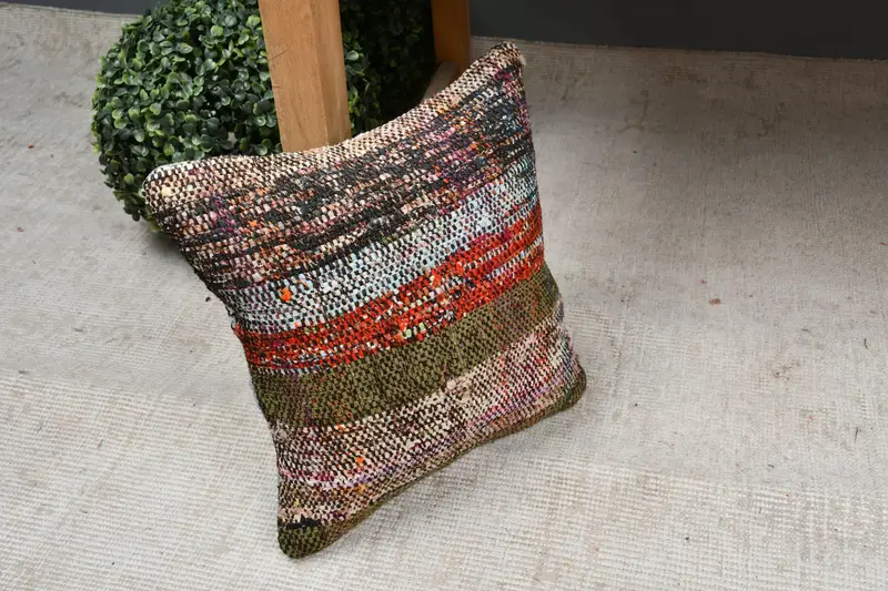 12x12 Green Pillow, Bed Pillow Sham, Boho Pillow, Pillow Cover, Turkish Pillow, Kilim Cushion Sham, Turkish Corner Pillow Case - 7