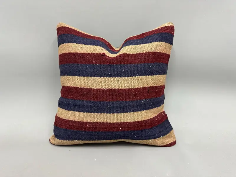 Vintage Kilim Throw Pillow, Pattern Throw Cushion, 18x18 Red Pillow Cover, Pillow Cover, Home Decor Pillow, Kilim Pillow, Handmade Rug Seat Pillow - 1