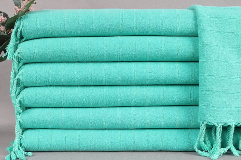 Tea Towel Favor Monogrammed Water Green Striped, 16x32 Inches