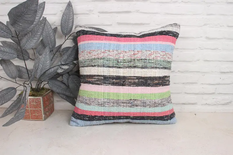 Nautical Throw Pillow, Armchair Cushion Cover, Kilim Cushion Sham, Vintage Kilim Pillow, 18x18 Pink Pillow, Cushion Cover, Ethnical Kilim Rug Pillow - 1