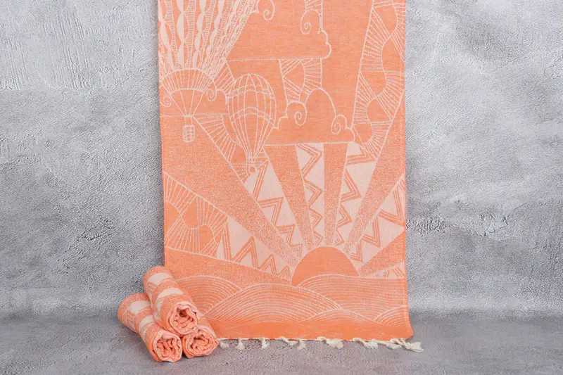 Baumwollhandtuch, orangefarbenes Heißluftballon-Design, Beige, 18 x 36 Zoll