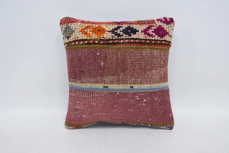 Vintage Kilim Throw Pillow, Bright Cushion, Anatolian Pillow Case, Ethnical Kilim Rug Pillow, Vintage Pillow, Cushion, 14x14 Purple Cushion Case - 1