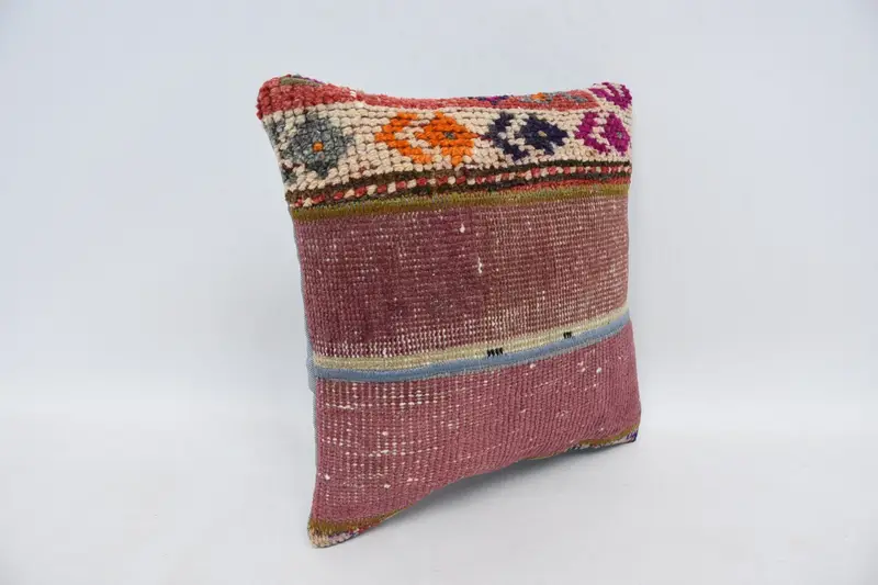 Vintage Kilim Throw Pillow, Bright Cushion, Anatolian Pillow Case, Ethnical Kilim Rug Pillow, Vintage Pillow, Cushion, 14x14 Purple Cushion Case - 3