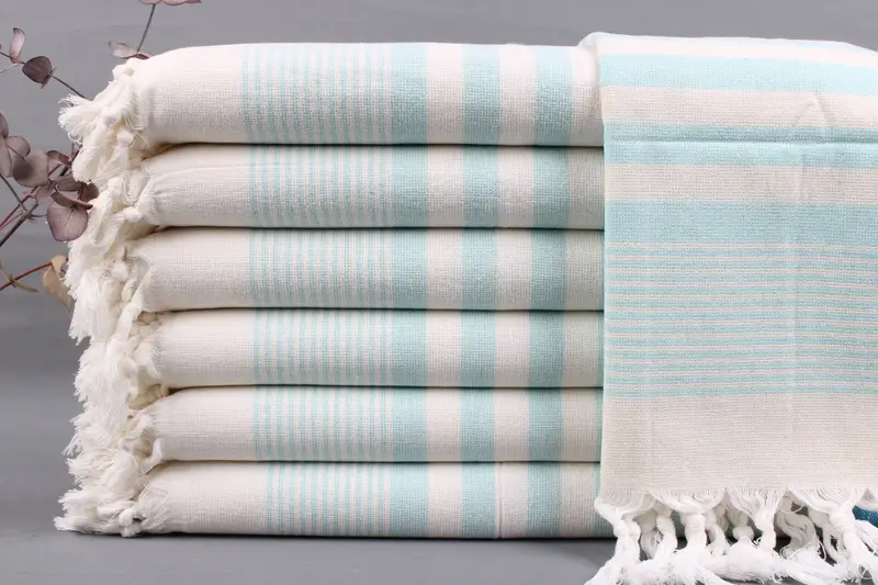 Turkish Hand Towel Striped Dishcloth, Water Green Beige, 18x36 Inches
