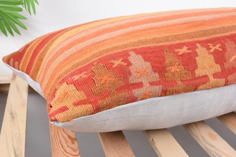 Pillow Sham, Home Decor Pillow, Kilim Cushion Sham, Ethnical Kilim Rug Pillow, Garden Pillow, Ethnic Throw Pillow Sham, 16x36 Red Pillow Case - 6