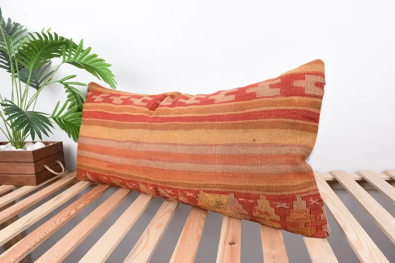 Pillow Sham, Home Decor Pillow, Kilim Cushion Sham, Ethnical Kilim Rug Pillow, Garden Pillow, Ethnic Throw Pillow Sham, 16x36 Red Pillow Case - 5