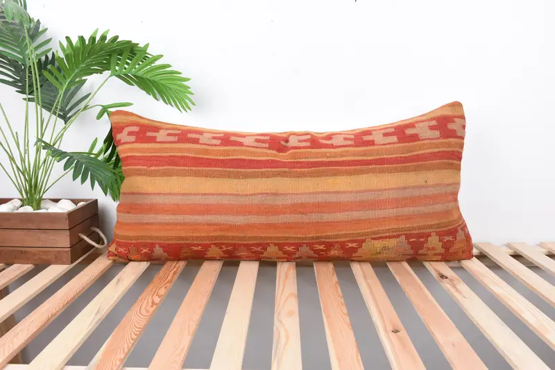 Pillow Sham, Home Decor Pillow, Kilim Cushion Sham, Ethnical Kilim Rug Pillow, Garden Pillow, Ethnic Throw Pillow Sham, 16x36 Red Pillow Case - 1