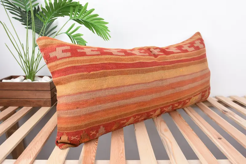 Pillow Sham, Home Decor Pillow, Kilim Cushion Sham, Ethnical Kilim Rug Pillow, Garden Pillow, Ethnic Throw Pillow Sham, 16x36 Red Pillow Case - 4