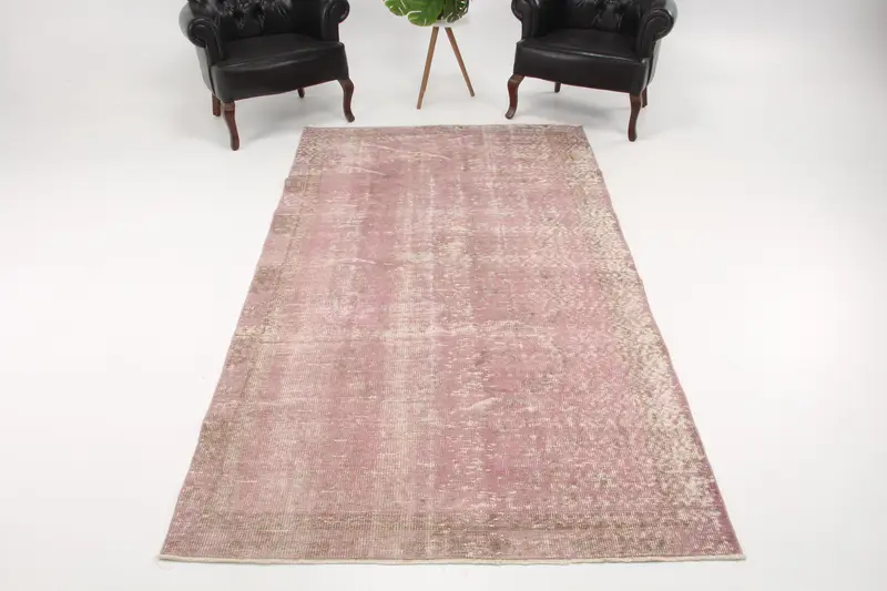 Turkish Vintage Large Rug 4.7x9 ft, Oushak Pink Wool Rug - 1