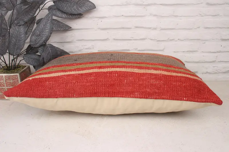 Vintage Kilim Throw Pillow, Pillow for Sofa, 16x24 Red Cushion Case, Pillow Cover, Boho Pillow Sham Cover, Wool Kilim Pillow Pillow Sham - 5