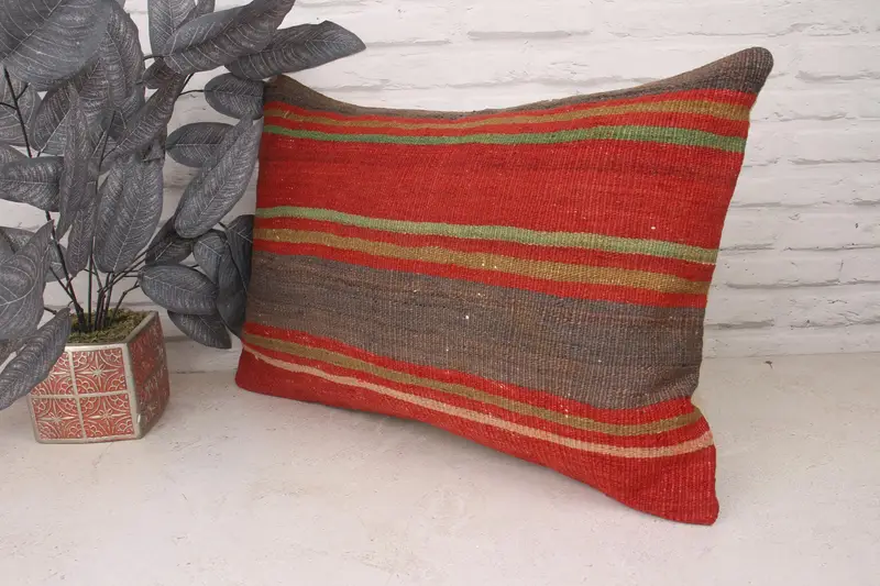 Vintage Kilim Throw Pillow, Pillow for Sofa, 16x24 Red Cushion Case, Pillow Cover, Boho Pillow Sham Cover, Wool Kilim Pillow Pillow Sham - 4