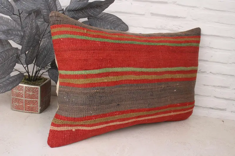 Vintage Kilim Throw Pillow, Pillow for Sofa, 16x24 Red Cushion Case, Pillow Cover, Boho Pillow Sham Cover, Wool Kilim Pillow Pillow Sham - 3