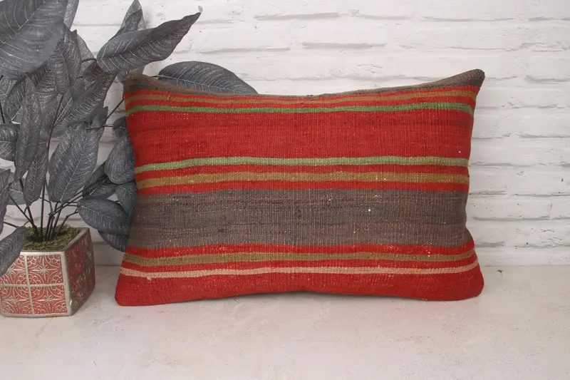 Vintage Kilim Throw Pillow, Pillow for Sofa, 16x24 Red Cushion Case, Pillow Cover, Boho Pillow Sham Cover, Wool Kilim Pillow Pillow Sham - 1