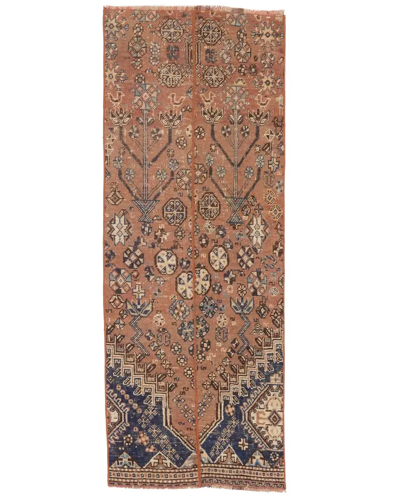 Bronz ve Mavi İran Halısı, 2x5,3 ft Zarif Dekor