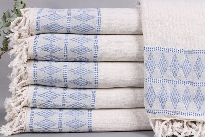 Personalized Turkish Blanket Sax Blue Kilim Design Bedspread, 87x99 Inches