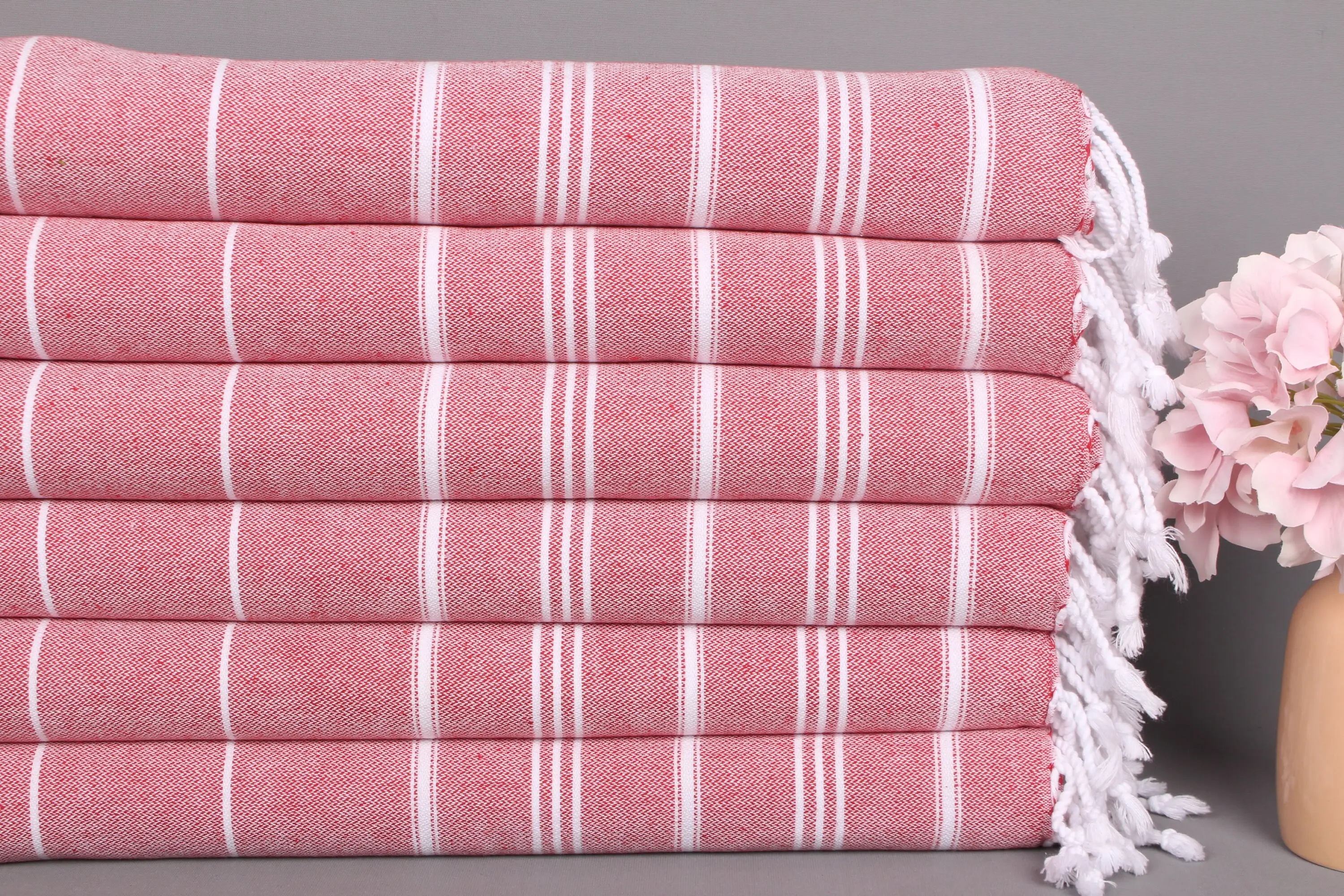 Striped Hand Towel Personalized Organic Cotton Beige, 24x40 Inches - 1