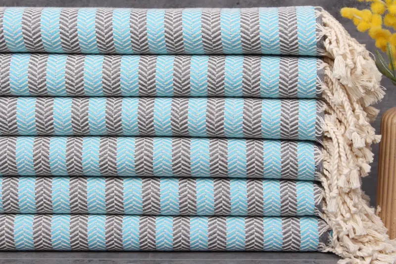 Custom Turkish Bath Towel Turquoise-Dark Gray Organic Chevron, 40x71 Inches