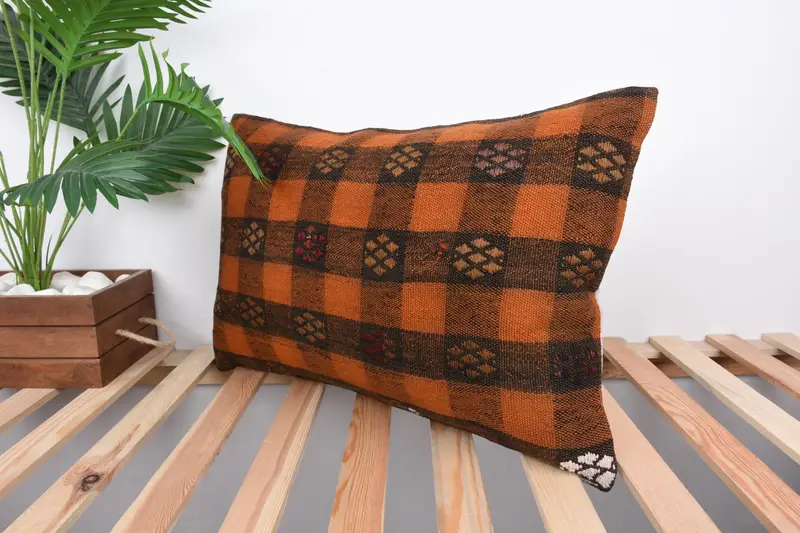 Turkish Rugs Pillow, Turkish Kilim Pillow, Handmade Cushion Case, 16x24 Red Cushion, Boho Pillow, Turkish Pillow, Cushion Case - 5