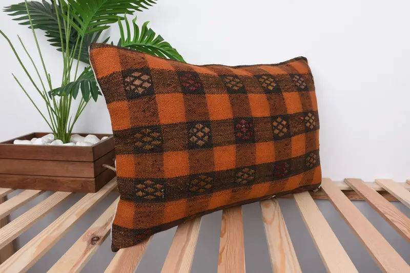 Turkish Rugs Pillow, Turkish Kilim Pillow, Handmade Cushion Case, 16x24 Red Cushion, Boho Pillow, Turkish Pillow, Cushion Case - 4