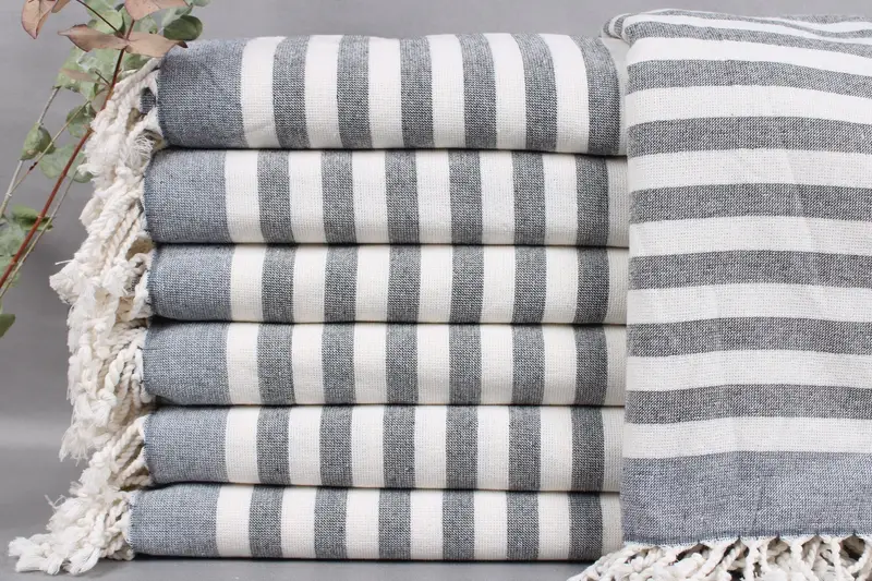 Organic Beach Towel, Turkish Cotton Navy Stripes, 40x67 Inches