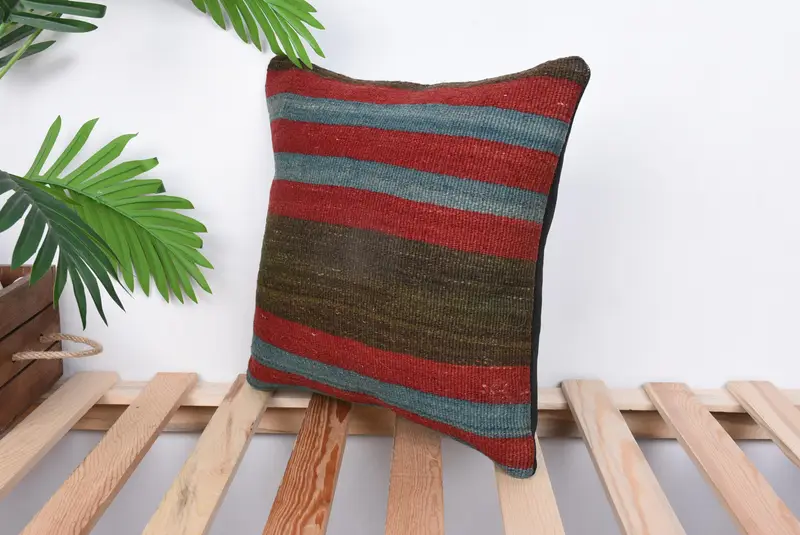 Pillow Sham, Kilim Pillow Cover, Vintage Kilim Throw Pillow, Interior Designer Pillow, 14x14 Red Pillow Case, Armchair Pillow Case - 5