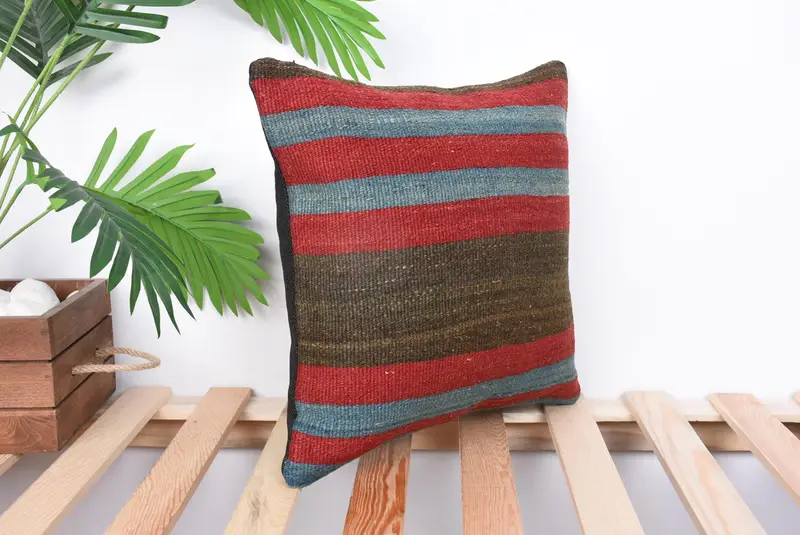Pillow Sham, Kilim Pillow Cover, Vintage Kilim Throw Pillow, Interior Designer Pillow, 14x14 Red Pillow Case, Armchair Pillow Case - 4