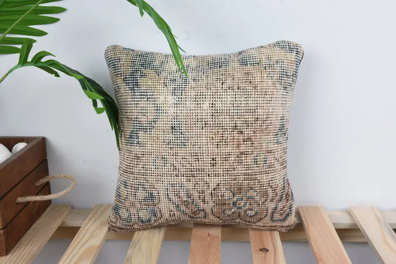 Cushion, Kilim Pillow, 12x12 Blue Pillow Cover, Outdoor Pillow Case, Boho Pillow Sham Cover, Indoor Pillow, Turkish Kilim Pillow - 1